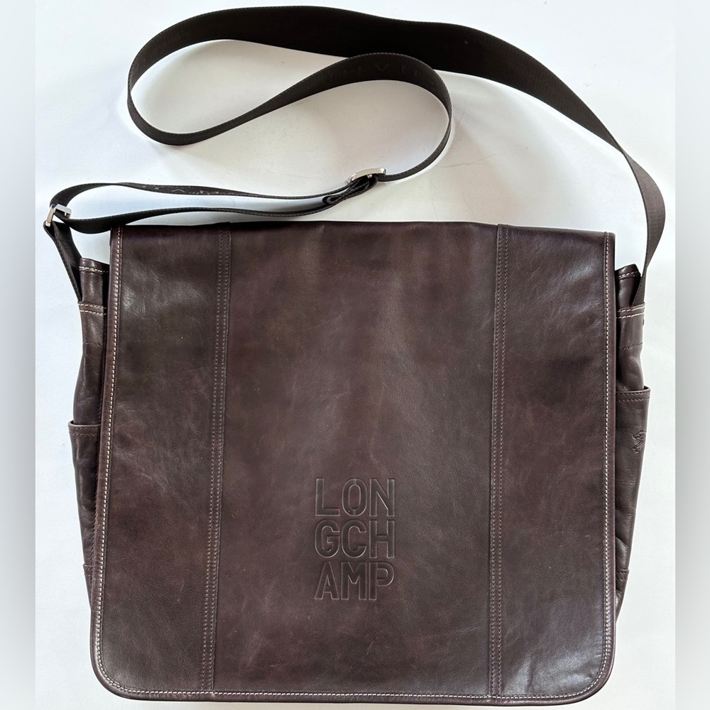 Longchamp Dark Brown Leather Messenger Bag